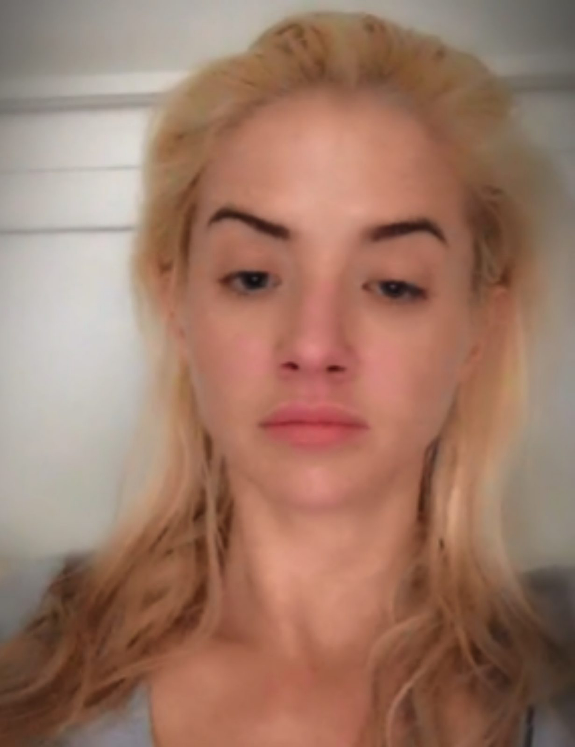 Tara Walsh selfie — performative distress, looking directly at camera